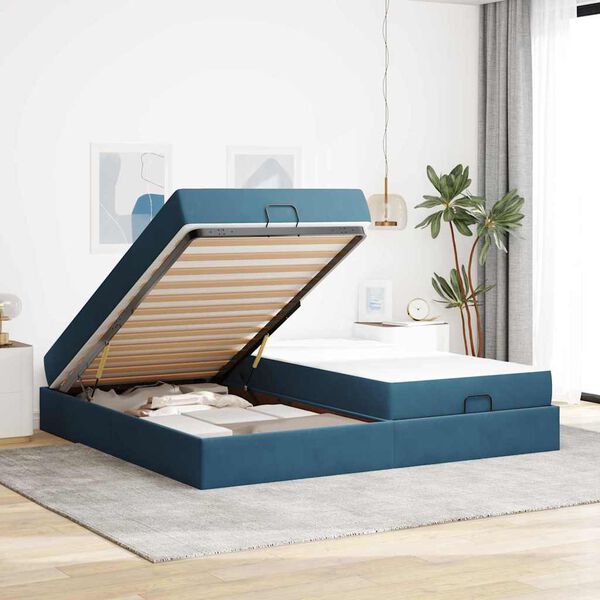 vidaXL Struttura letto con materasso con materasso 2 pcs Blu Velluto