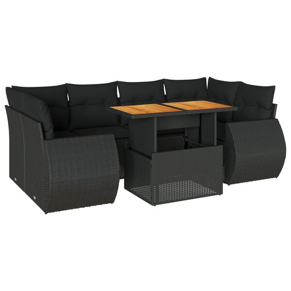 vidaXL Set Divani da Giardino con Cuscini 7pz Nero Polyrattan