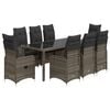vidaXL Set Bistr&ograve; da Giardino 9 pz con Cuscini in Polyrattan Grigio