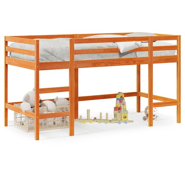 vidaXL Letto Soppalco con Scala Bambini Marrone 90x190cm Massello Pino