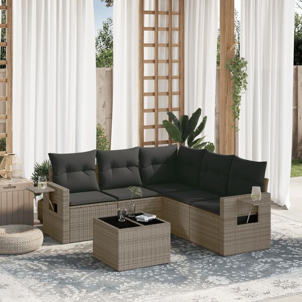 vidaXL Set Divano da Giardino 6 pz con Cuscini Grigio in Polyrattan