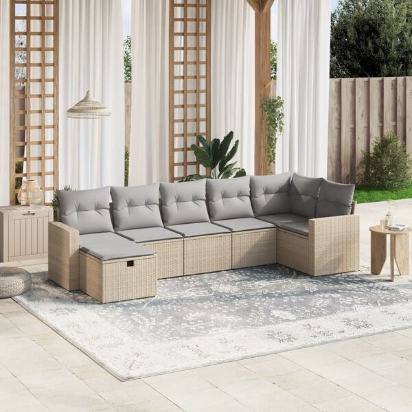 vidaXL Set Divano da Giardino 7 pz con Cuscini Beige Misto Polyrattan
