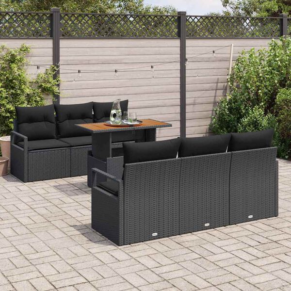 vidaXL Set Divano da Giardino con cuscino 7 pcs Nero