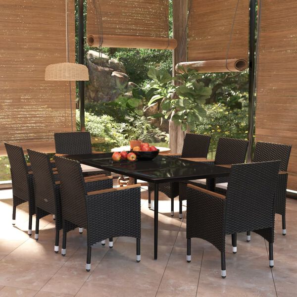 vidaXL Set da Pranzo da Giardino 9 pz con Cuscini Nero