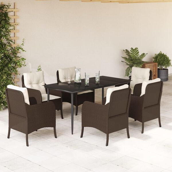 vidaXL Set da Pranzo da Giardino 7pz con Cuscini in Polyrattan Marrone