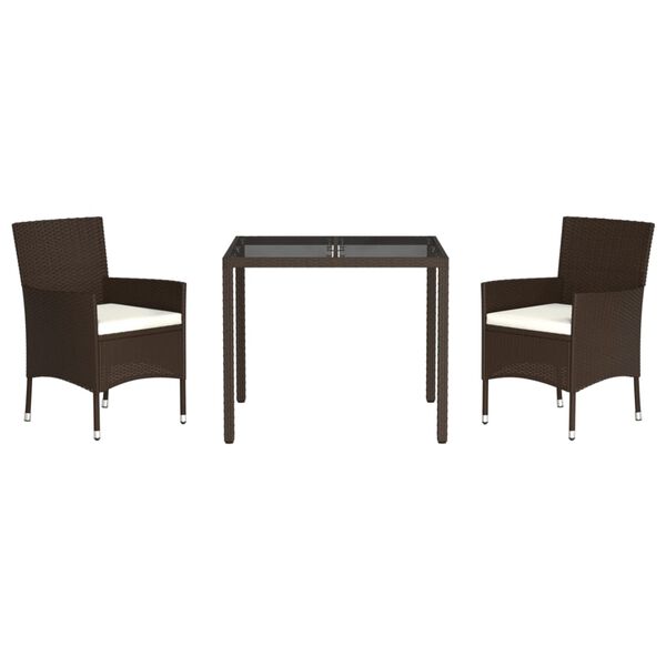 vidaXL Set da Pranzo da Giardino 3pz con Cuscini in Polyrattan Marrone