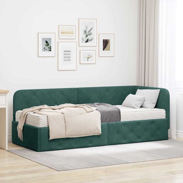 vidaXL Cornice del letto ad angolo Verde Scuro 80 x 200 cm Velluto