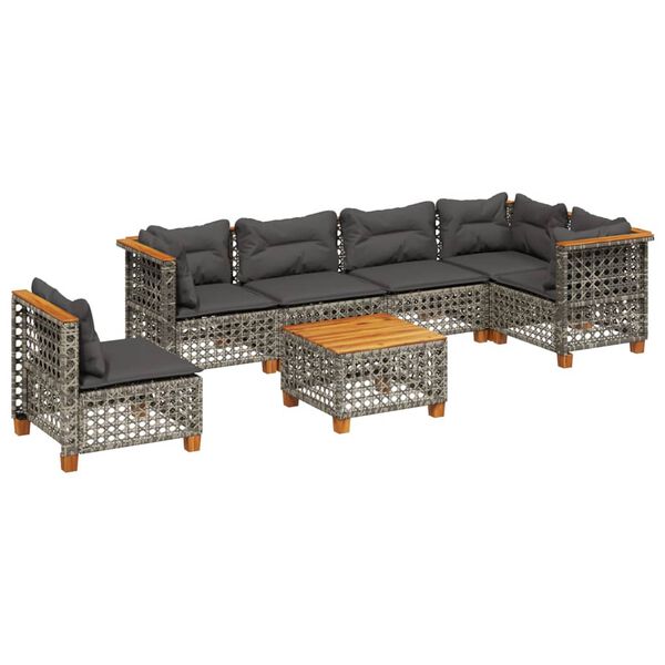 vidaXL Set Divani da Giardino 7 pz con Cuscini Grigio in Polyrattan