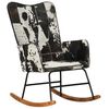 vidaXL Sedia a Dondolo Nera in Vera Pelle