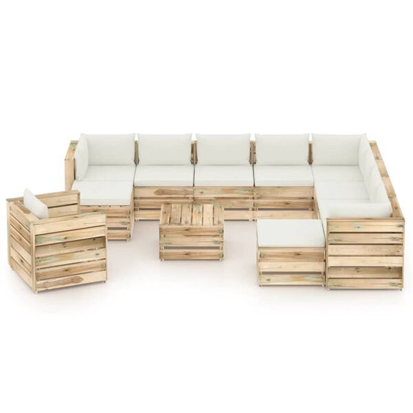 vidaXL Set Salotto da Giardino con Cuscini 12pz Legno Impregnato Verde