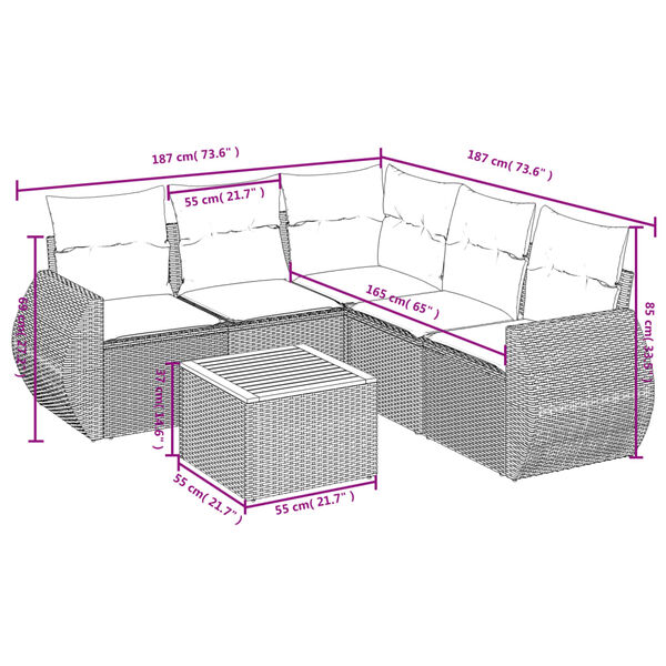 vidaXL Set Divano da Giardino 6 pz con Cuscini Grigio in Polyrattan