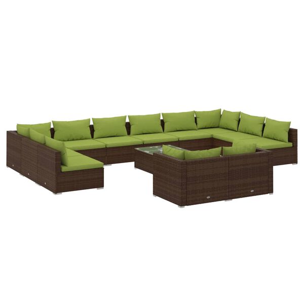 vidaXL Set Divani da Giardino 13 pz con Cuscini in Polyrattan Marrone