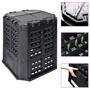 vidaXL Compostiera da Giardino Nera 68,9x68,9x83,9 cm 360 L
