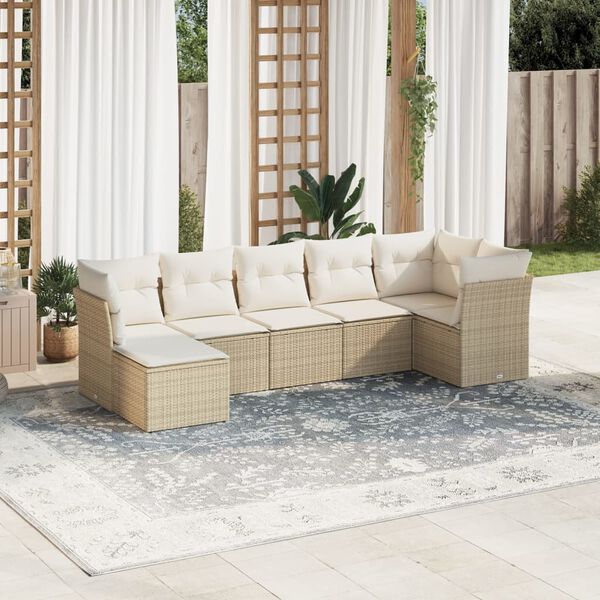 vidaXL Set Divani da Giardino 7 pz con Cuscini Beige in Polyrattan