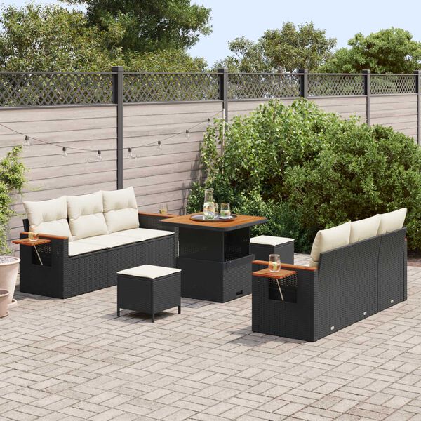 vidaXL Set Divano da Giardino 11 pcs Nero e Crema polyrattan