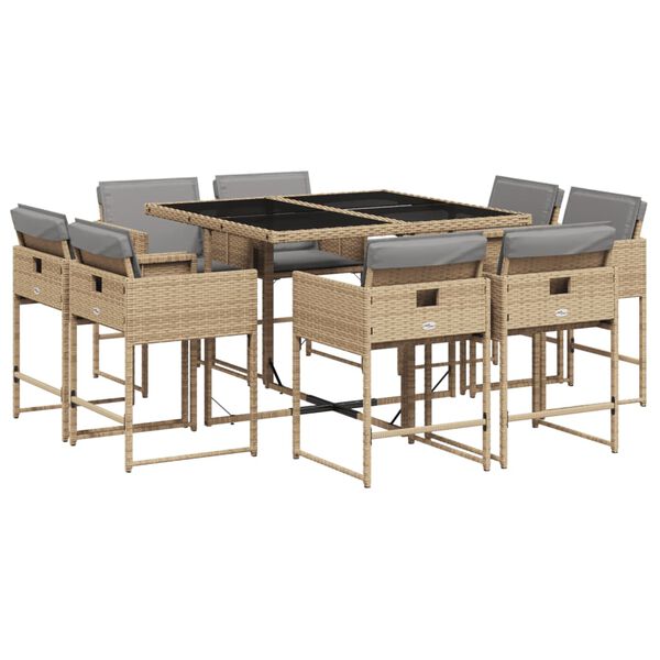 vidaXL Set Pranzo da Giardino 9 pz con Cuscini Beige Misto Polyrattan