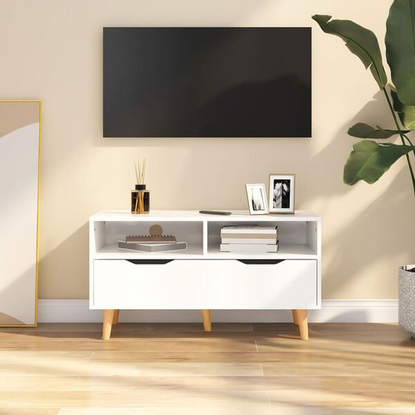 vidaXL Mobile Porta TV Bianco Lucido 90x40x48,5 cm Legno Multistrato