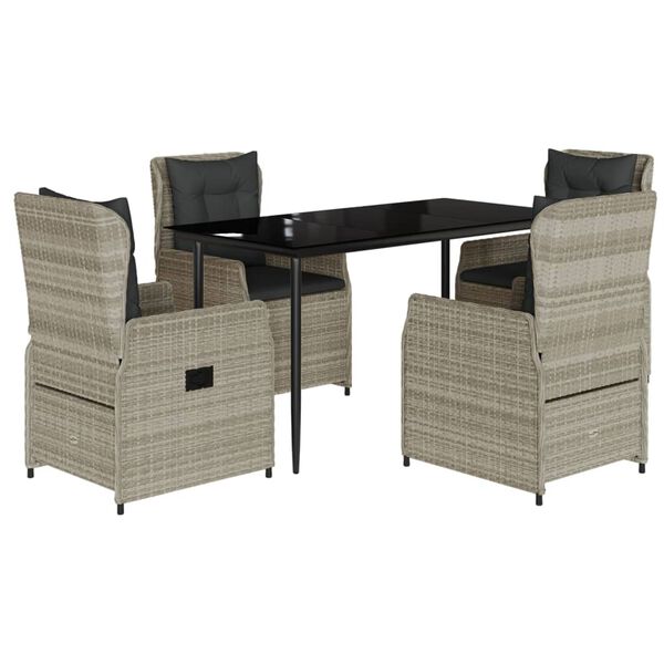 vidaXL Set Pranzo da Giardino 5pz con Cuscini Grigio Chiaro Polyrattan