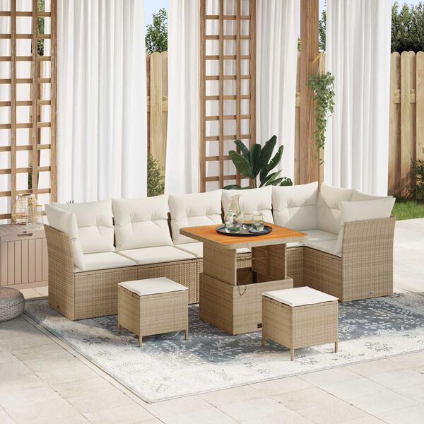 vidaXL Set Divano da Giardino 9 pcs Beige polyrattan