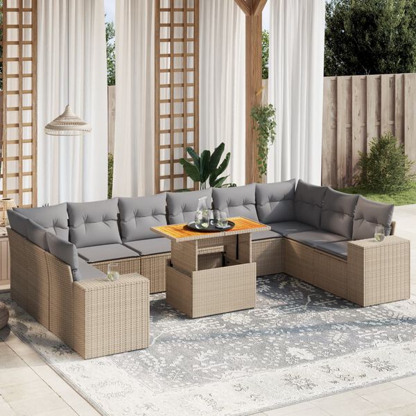 vidaXL Set Divani da Giardino 11 pz con Cuscini Beige in Polyrattan