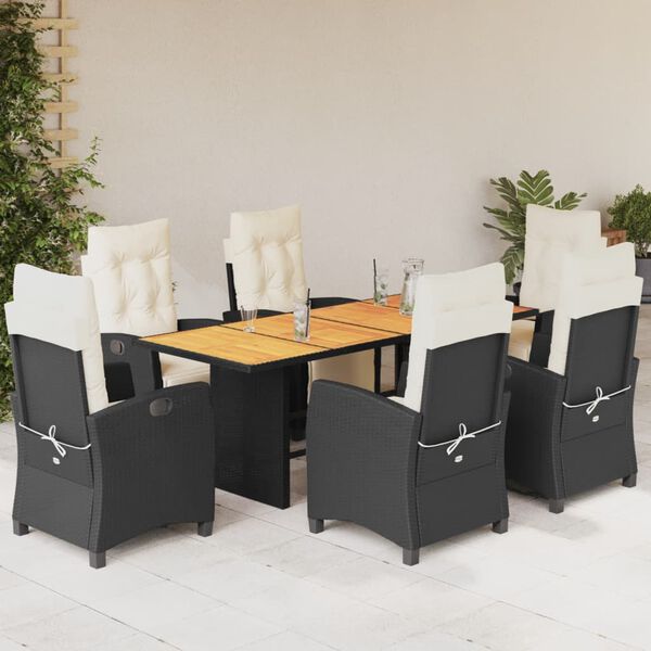 vidaXL Set da Pranzo da Giardino 7 pz Nero con Cuscini in Polyrattan