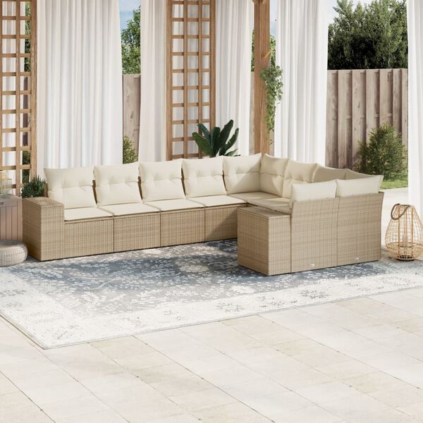 vidaXL Set Divano da Giardino 9 pz con Cuscini Beige in Polyrattan