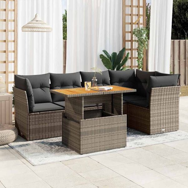 vidaXL Set Divano da Giardino 6 pz con Cuscini Grigio in Polyrattan