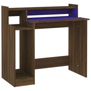 vidaXL Scrivania con Luci LED Marrone Rovere 97x45x90cm in Multistrato