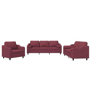 vidaXL Set di Divani 3 pz con Cuscini Rosso Vino in Tessuto