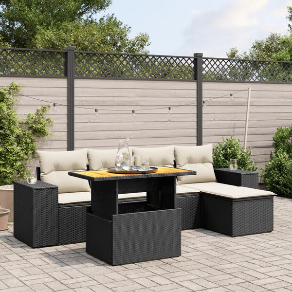 vidaXL Set Divano da Giardino 6 pz con Cuscini Nero in Polyrattan