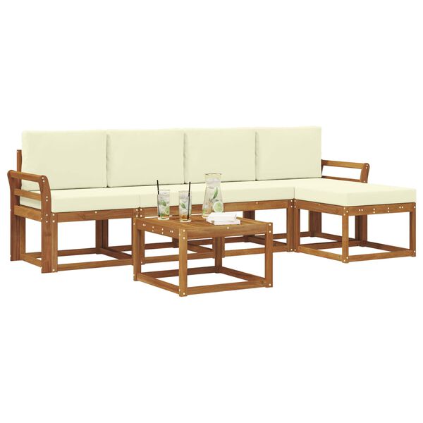 vidaXL Set di divani da esterno con cuscino 6 pcs Naturale e Crema