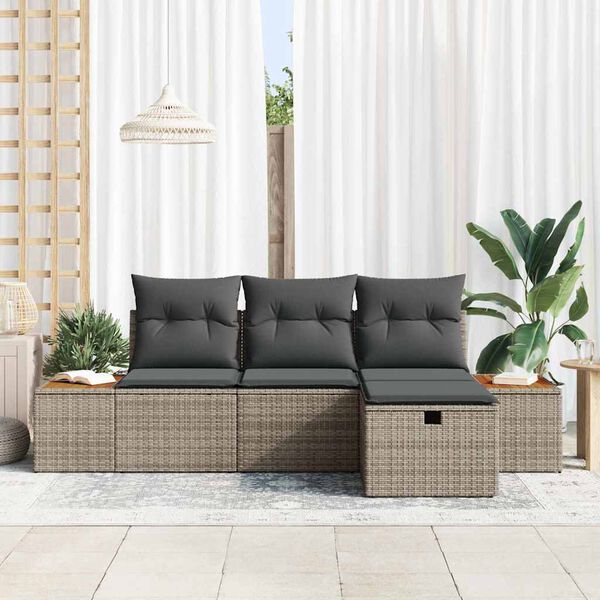 vidaXL Set Divano da Giardino con cuscino 4 pcs Grigio polyrattan