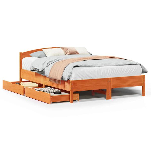 vidaXL Letto senza Materasso Marrone Cera 135x190 cm in Legno di Pino
