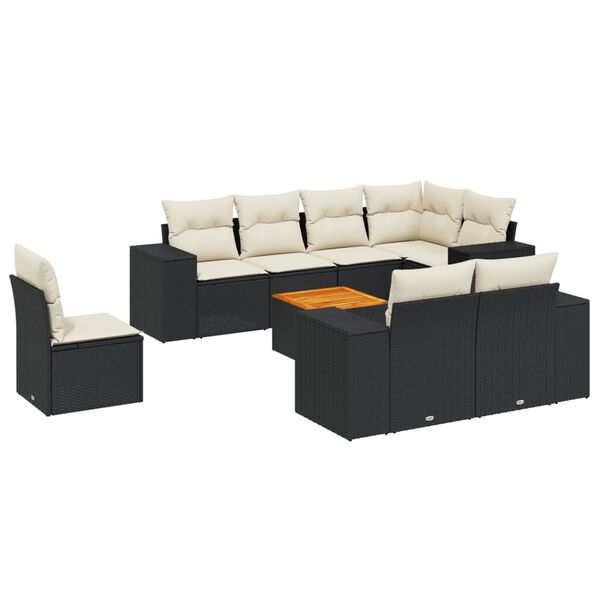 vidaXL Set Divani da Giardino 9 pz con Cuscini Nero in Polyrattan