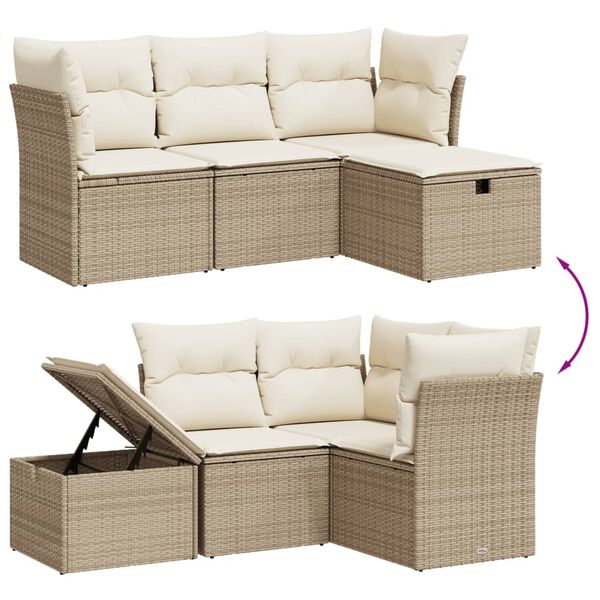 vidaXL Set Divano da Giardino 4 pz con Cuscini Beige in Polyrattan