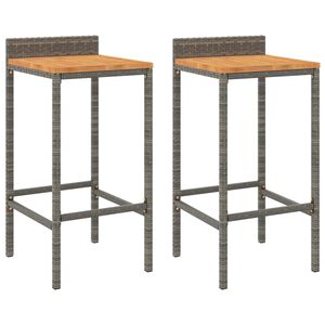 vidaXL Sgabelli da Bar 2pz Grigi Polyrattan e Legno Massello di Acacia