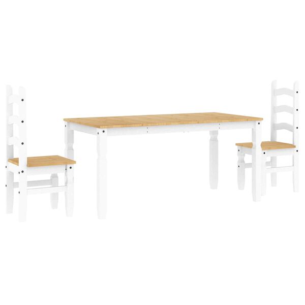 vidaXL Set da Pranzo 3 pz PANAMA Bianco in Legno Massello di Pino