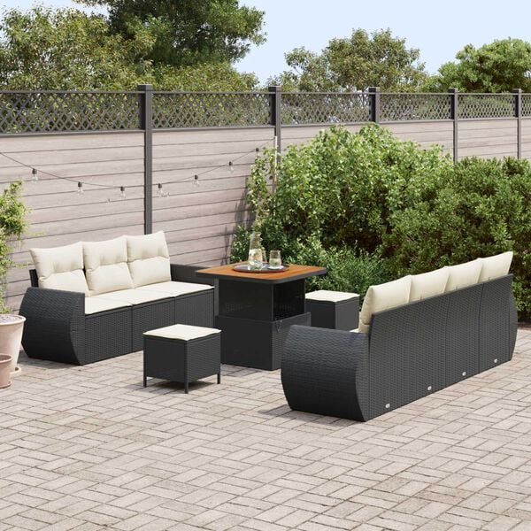 vidaXL Set Divano da Giardino con cuscino 10 pcs Nero polyrattan