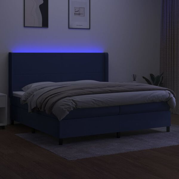 vidaXL Letto a Molle Materasso e LED Blu 200x200cm in Tessuto