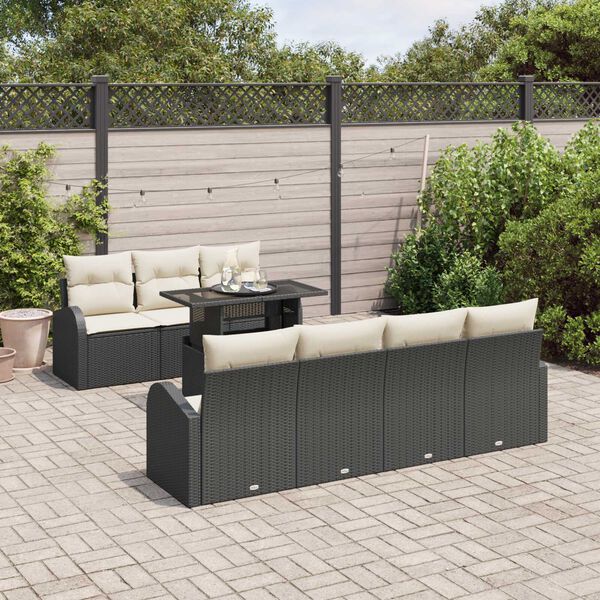 vidaXL Set Divano da Giardino con cuscino 8 pcs Nero Poly Rattan