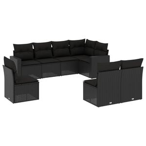 vidaXL Set Divani da Giardino con Cuscini 8 pz Nero in Polyrattan