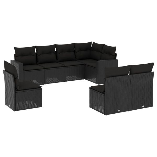 vidaXL Set Divani da Giardino con Cuscini 8 pz Nero in Polyrattan