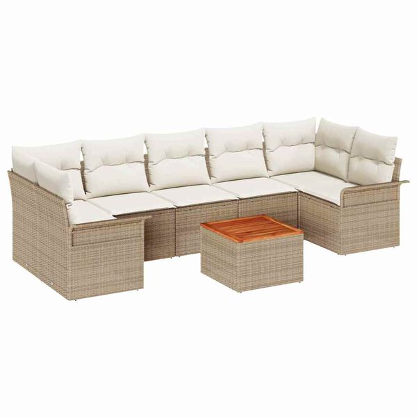 vidaXL Set Divano da Giardino 8 pcs Beige e Crema polyrattan