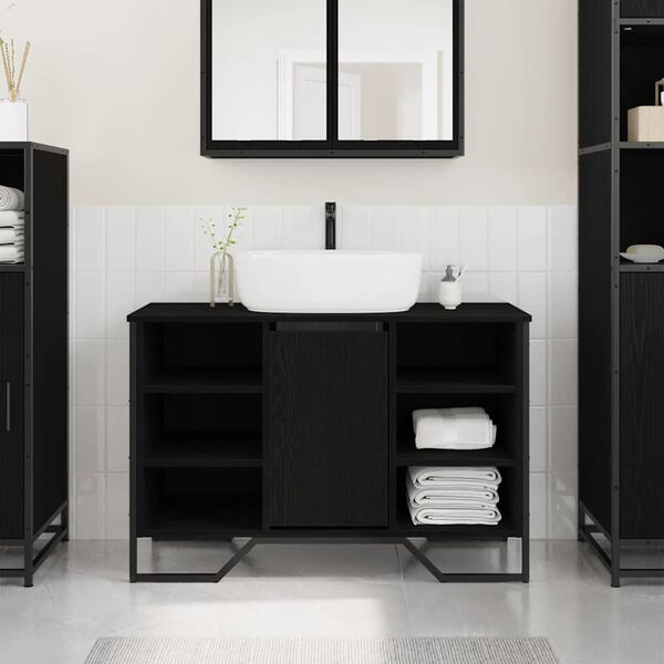 vidaXL Armadio per Lavabo da Bagno Rovere Nero 91 x 35 x 60 cm