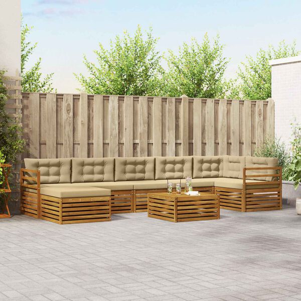 vidaXL Set divani 8 pcs Naturale e Beige Legno di Acacia Massello