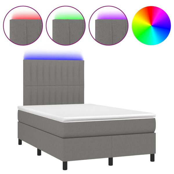 vidaXL Letto a Molle Materasso e LED Grigio Scuro 120x200cm in Tessuto