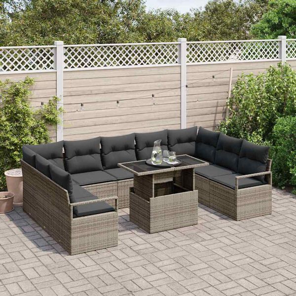 vidaXL Set Divano da Giardino con cuscino 10 pcs Grigio polyrattan