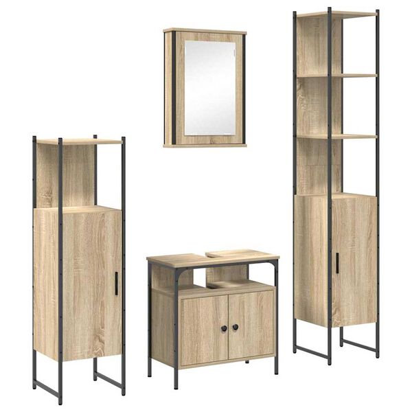 vidaXL Set di mobili per il bagno con lo scaffale 4 pcs Rovere Sonoma