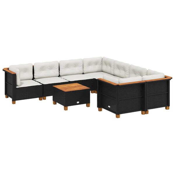 vidaXL Set Divani da Giardino 9 pz con Cuscini Nero in Polyrattan
