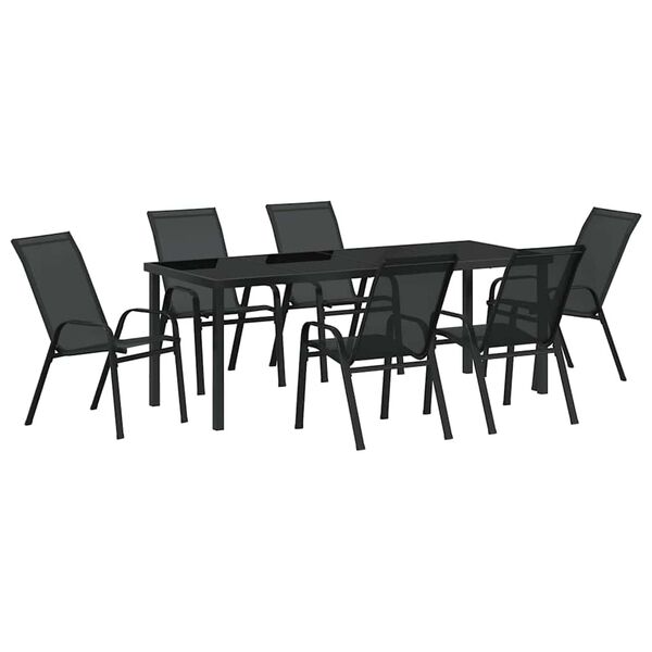 vidaXL Set da Pranzo per Giardino 7 pcs Nero